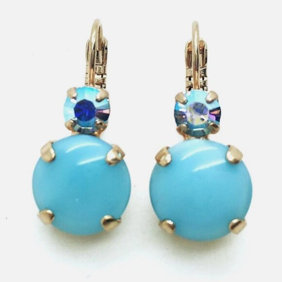 Mariana Earrings Round Drop Metalic Blue & Turquoise Crystal Swarovski My Treasu - Picture 1 of 5